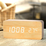 Wooden Digital Alarm Clock - LED Alarm Desk Clock