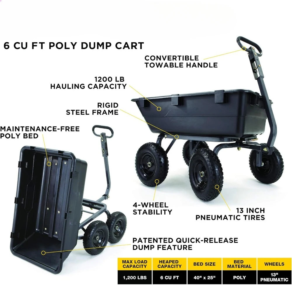 Folding Cart Poly Yard - Heavy-Duty Convertible Dump Cart