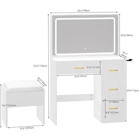 Makeup Vanity Desk With Large Lighted Mirror With Power Outlet and LED Strip Furniture