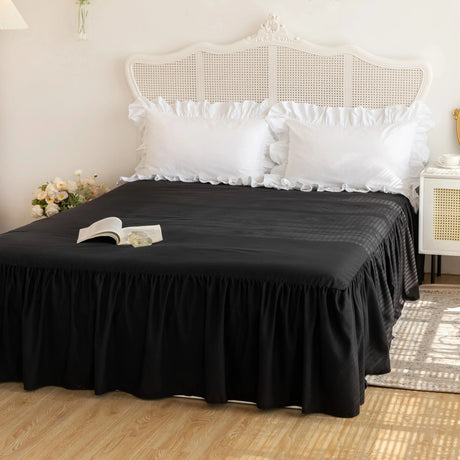 1PC100% polyester single solid color pleated bed skirt