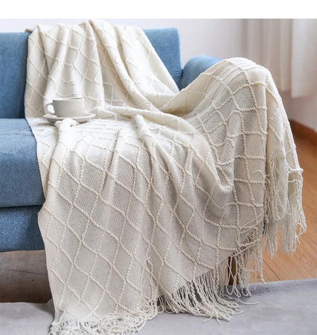 Nordic Textured Knitted Blankets with Tassels