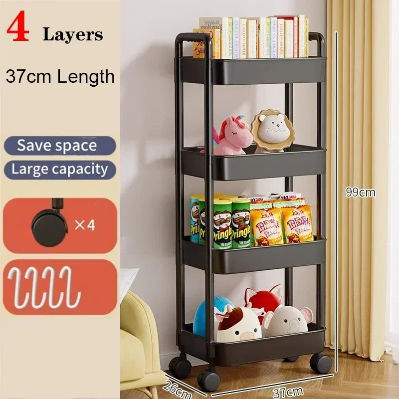 Household Multi-layer Small Cart Storage Rack - Floor To Floor Storage Rack With Wheels