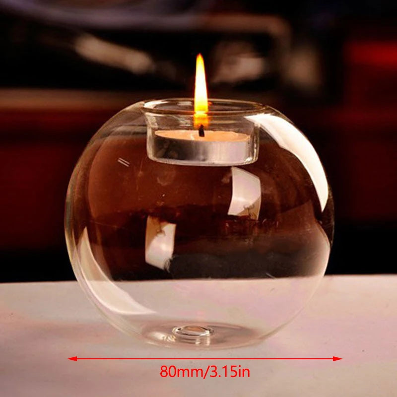 Transparent Glass Candle Holder - Dinner Table  Round Glass Candlestick