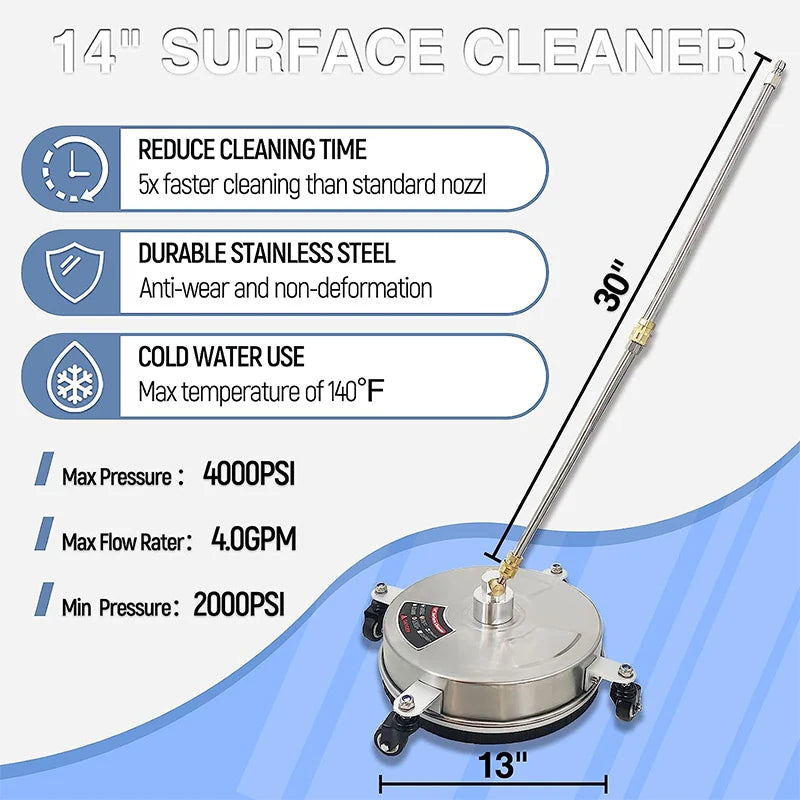 14'' 4000 PSI Pressure Washer Stainless Steel Surface Cleaner