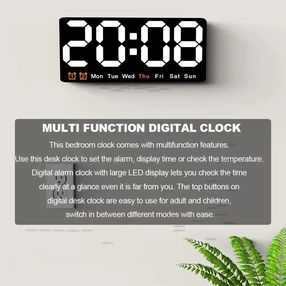 Large Colorful LED Digital Alarm Clock With Date & Temperature