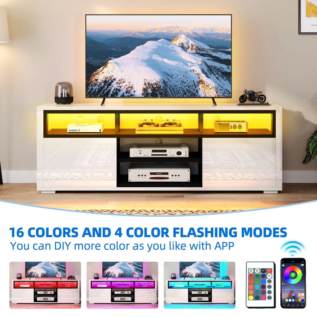 High Gloss TV Stand with LED Lights