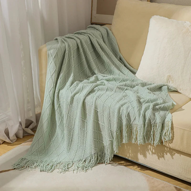 Nordic Textured Knitted Blankets with Tassels