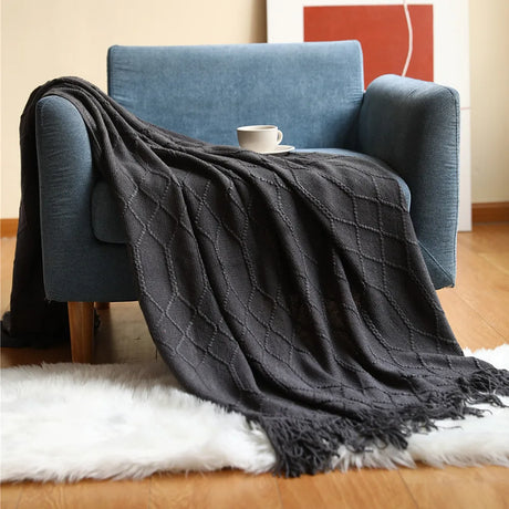 Nordic Textured Knitted Blankets with Tassels