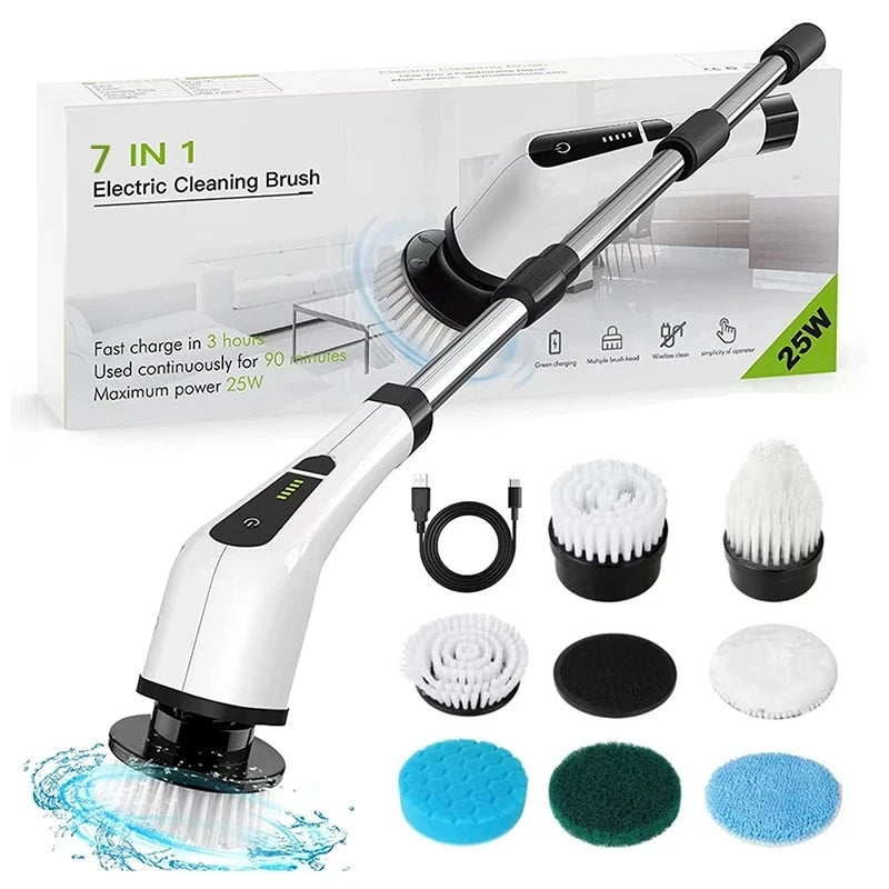 7 In 1 Electric Cleaning Brush - Electric Turbo Scrub Brush Rotating Scrubber Window Wall Cleaner