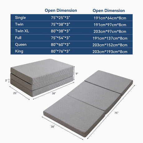 Hcore Folding Mattress, 3 Inch Foldable Memory Foam Mattress