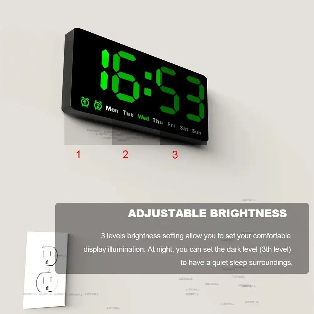 Large Colorful LED Digital Alarm Clock With Date & Temperature