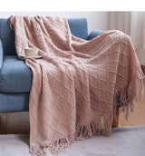 Nordic Textured Knitted Blankets with Tassels