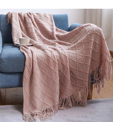 Nordic Textured Knitted Blankets with Tassels