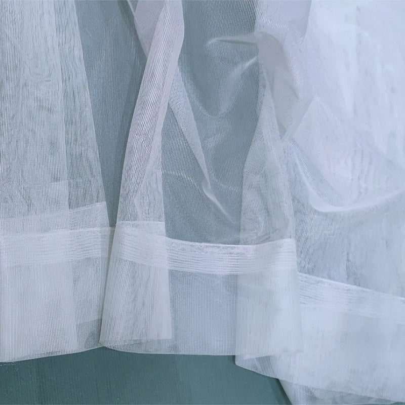 Asazal White Tulle Sheer Bay Window Gauze Curtains