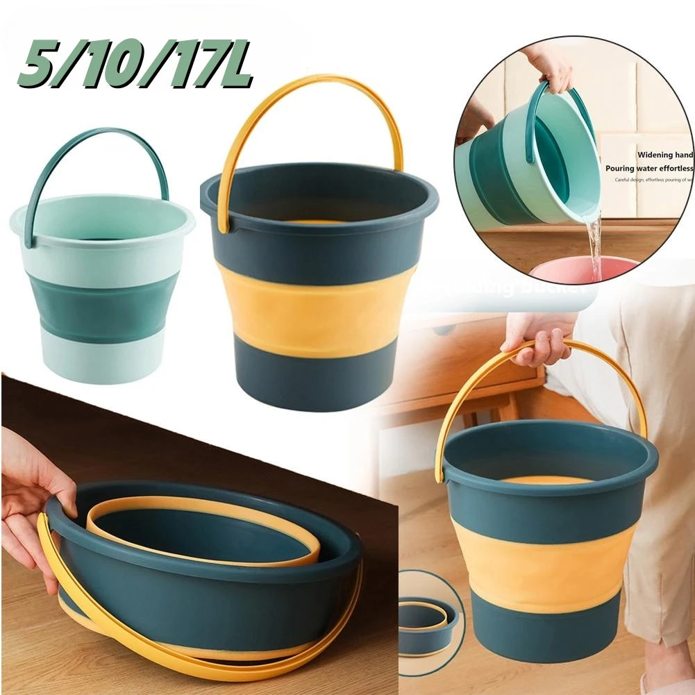 5/10L Folding Portable Bucket with Cover - Silicone Outdoor Bucket