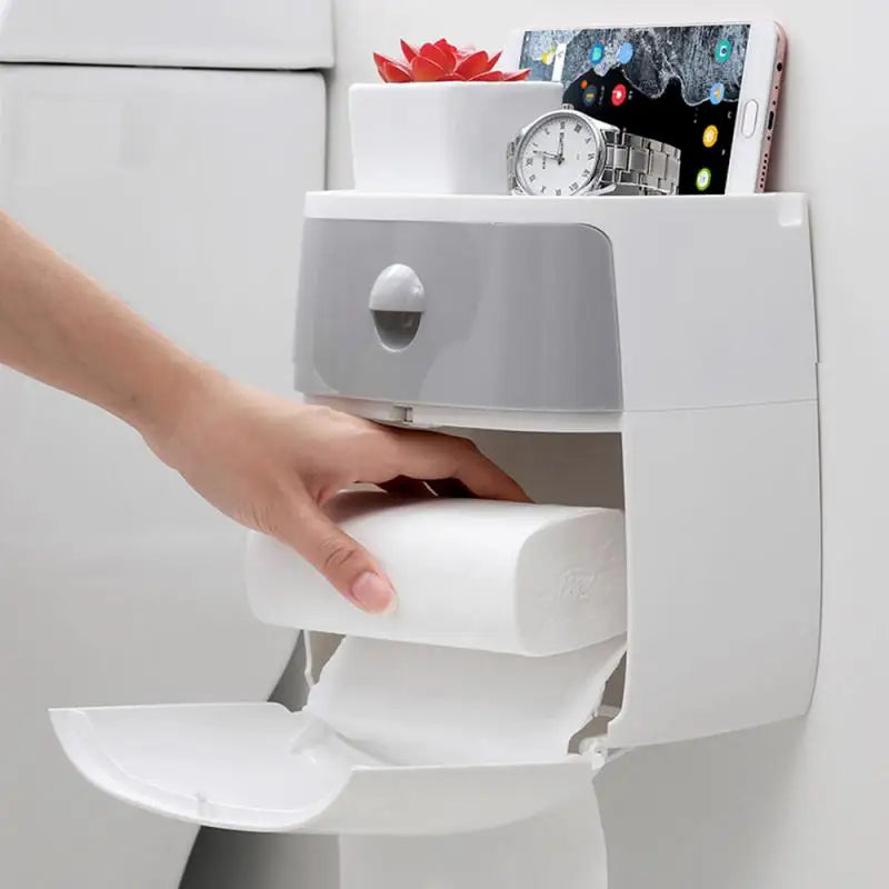 Portable Toilet Roll Paper Holder - Plastic Waterproof Double Layer Paper Dispense