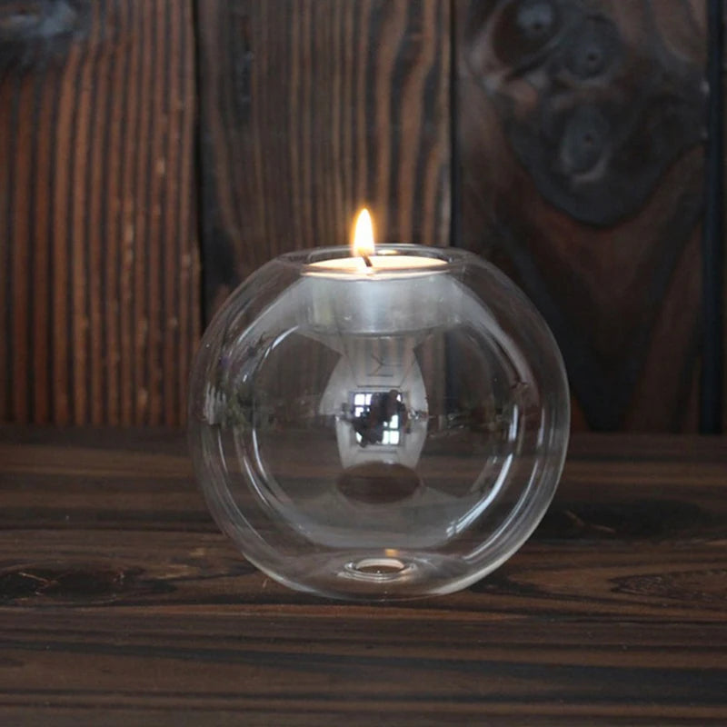 Transparent Glass Candle Holder - Dinner Table  Round Glass Candlestick