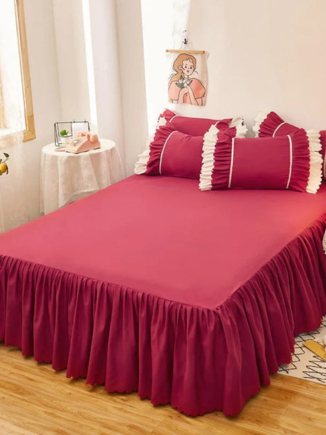 1pc Plain Dyed Solid Color Bed Skirt with Elastic