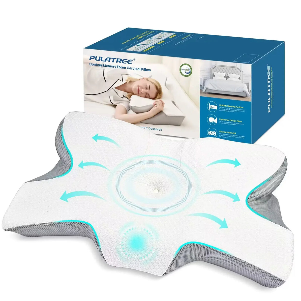 Pulatree Odorless Orthopedic Pillow For Neck And Shoulder Pain