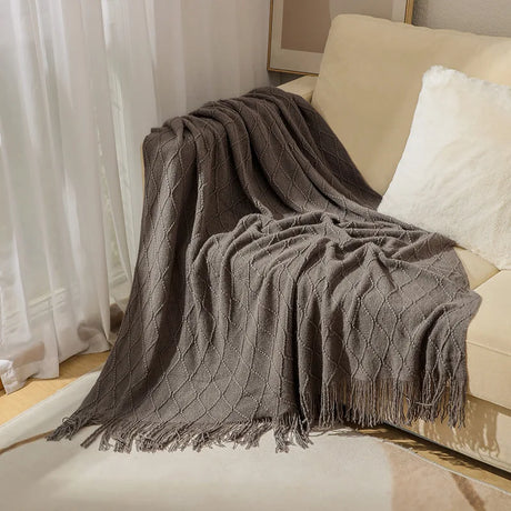 Nordic Textured Knitted Blankets with Tassels