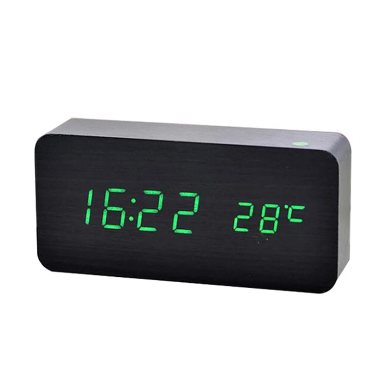 Wooden Digital Alarm Clock - LED Alarm Desk Clock