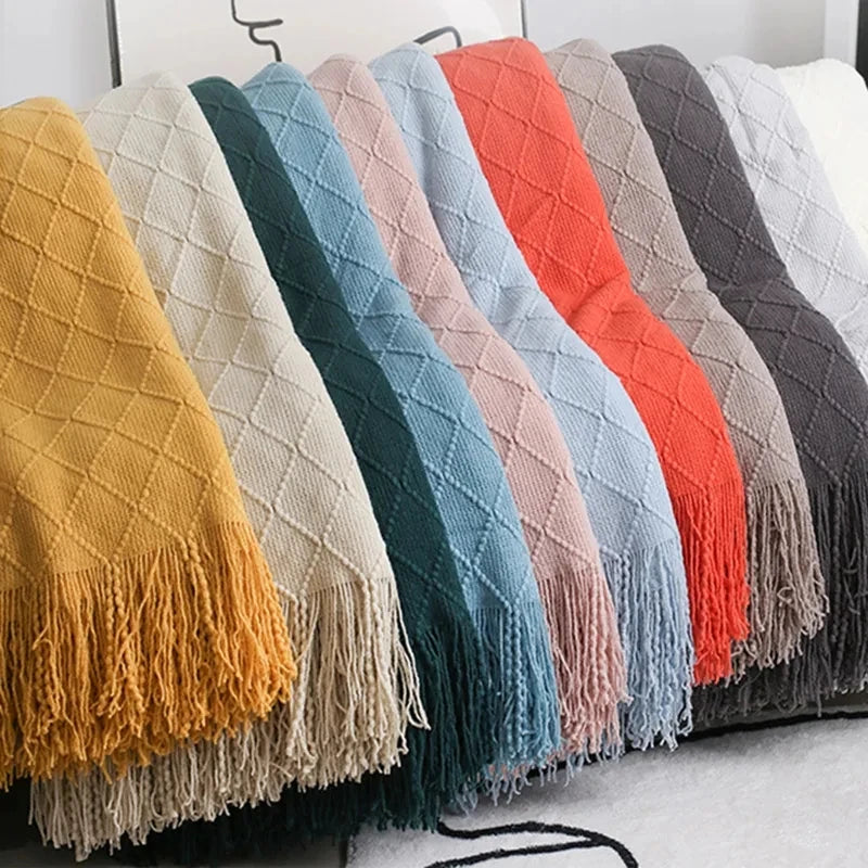 Nordic Knitted TV Blankets with Tassels