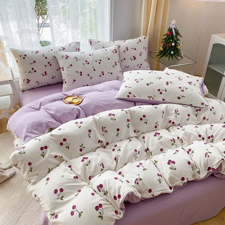 Cartoon Floral Duvet Cover Set - 3-piece cartoon heart-shaped devet