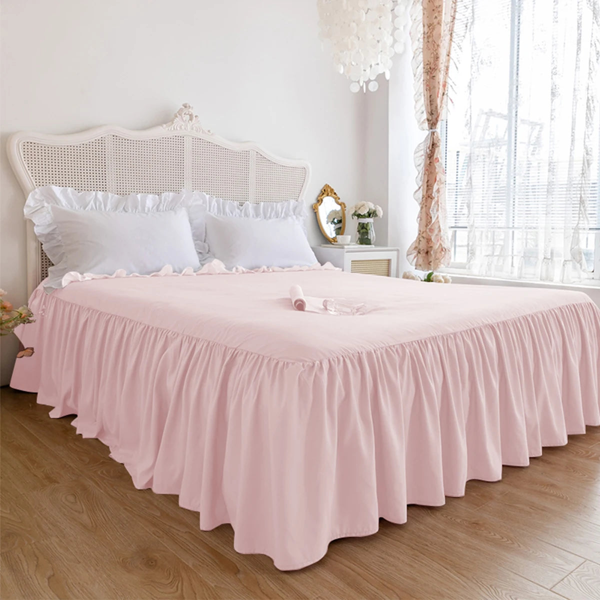 1PC100% polyester single solid color pleated bed skirt