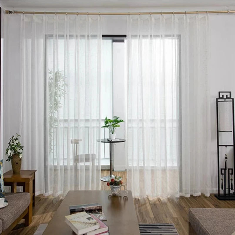 Asazal White Tulle Sheer Bay Window Gauze Curtains