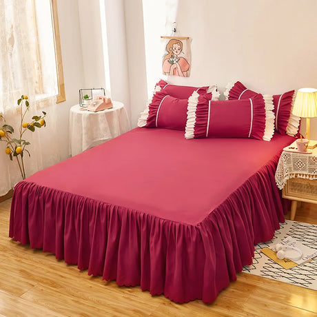 1/3Pc Ruffles Bed Skirt Elastic Band Solid Color Mattress Cover