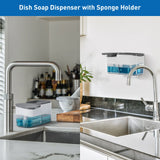 Kitchen Dish Soap Dispenser with Sponge Holder, 3-in-1 Countertop Pump Soap Dispenser