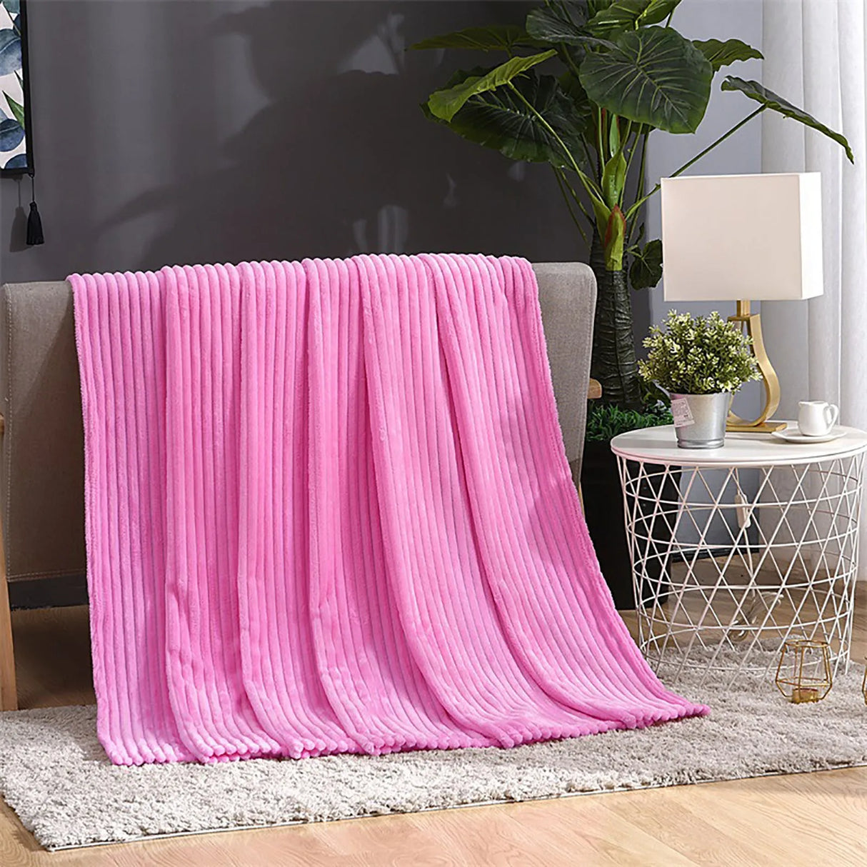 Solid Color Thickened Wide Striped Knitted Blanket