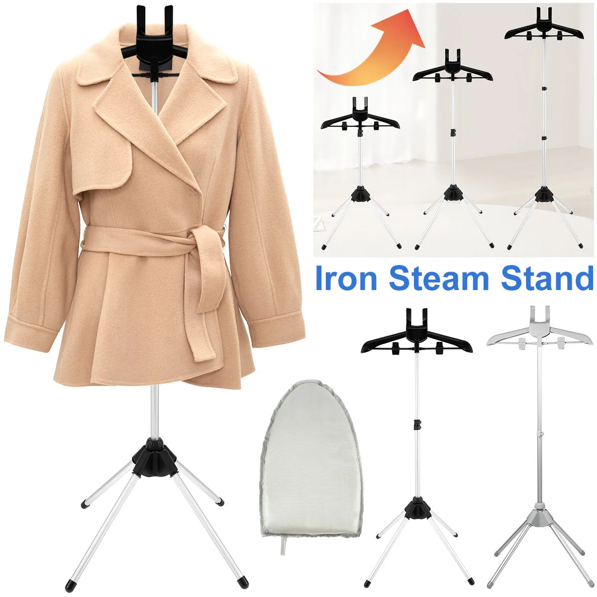 Steamer Stand with Hand-held Ironing Board - Telescopic Garment Steamer Rack