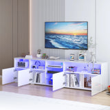 79" LED TV Stand for,  High Gloss TV Cabinet w/Adjustable Storage Shelf