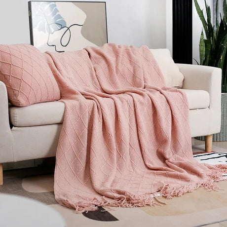 Nordic Knitted TV Blankets with Tassels