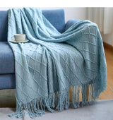 Nordic Textured Knitted Blankets with Tassels