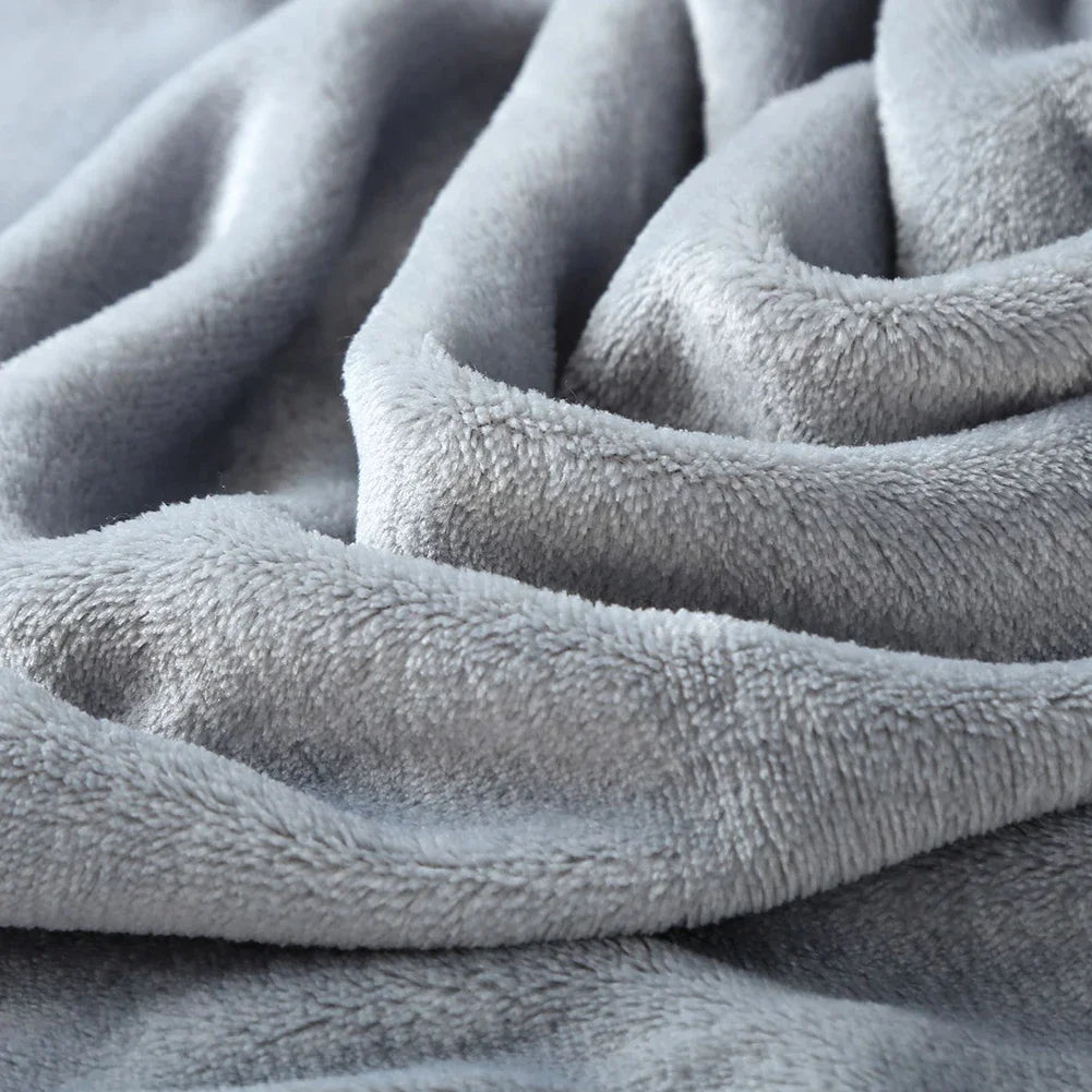 Grey Flannel Fleece Blanket - Soft Warm Throw Bed Covers