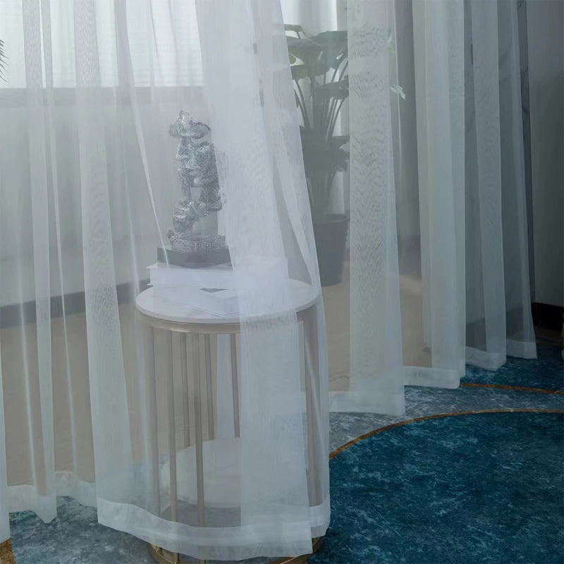 Asazal White Tulle Sheer Bay Window Gauze Curtains