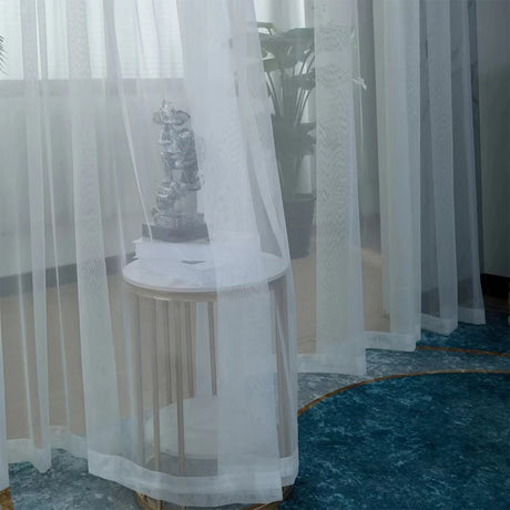 Asazal White Tulle Sheer Bay Window Gauze Curtains