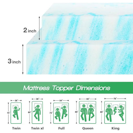 2 Inch Twin Mattress Topper, Cooling Gel Memory Foam Bed Topper for Twin Size Bed