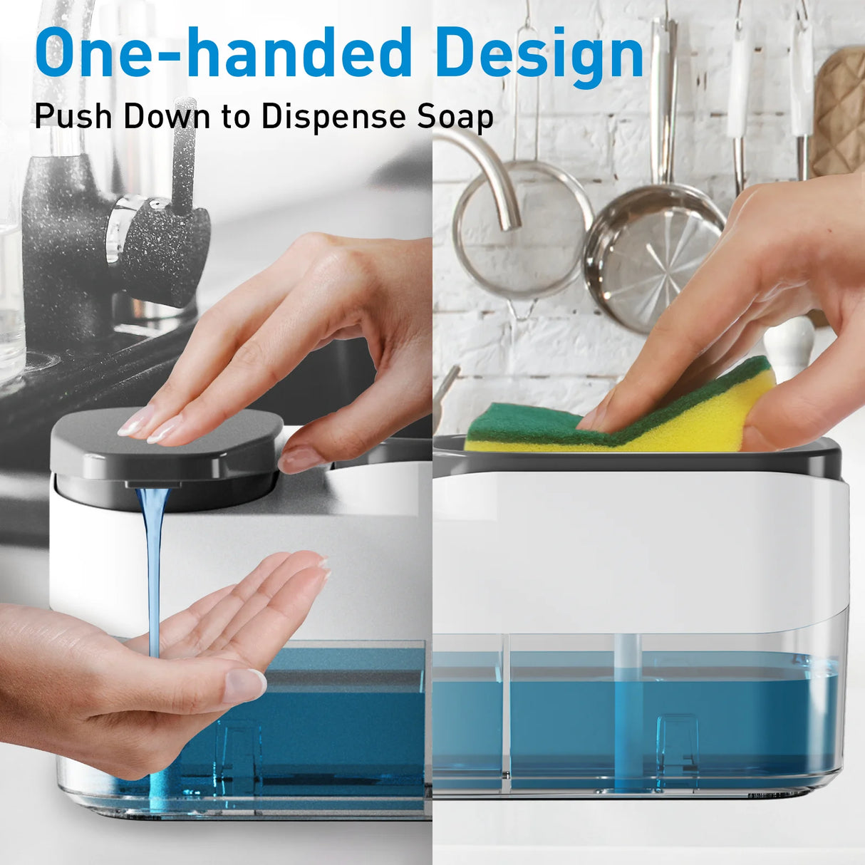 Kitchen Dish Soap Dispenser with Sponge Holder, 3-in-1 Countertop Pump Soap Dispenser