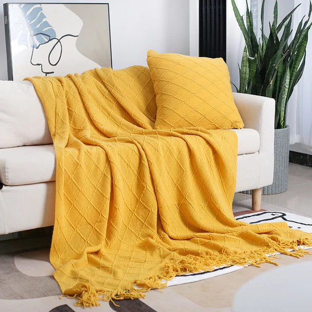 Nordic Knitted TV Blankets with Tassels