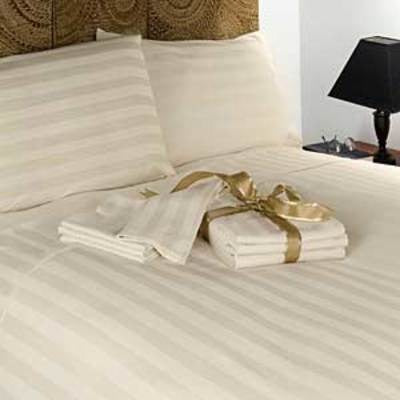 Golden Suite T-250 Sheets 1" Bone/Bone Stripe Flat Sheets