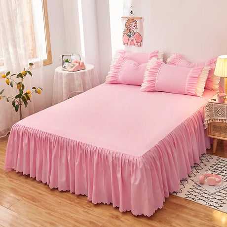 1/3Pc Ruffles Bed Skirt Elastic Band Solid Color Mattress Cover