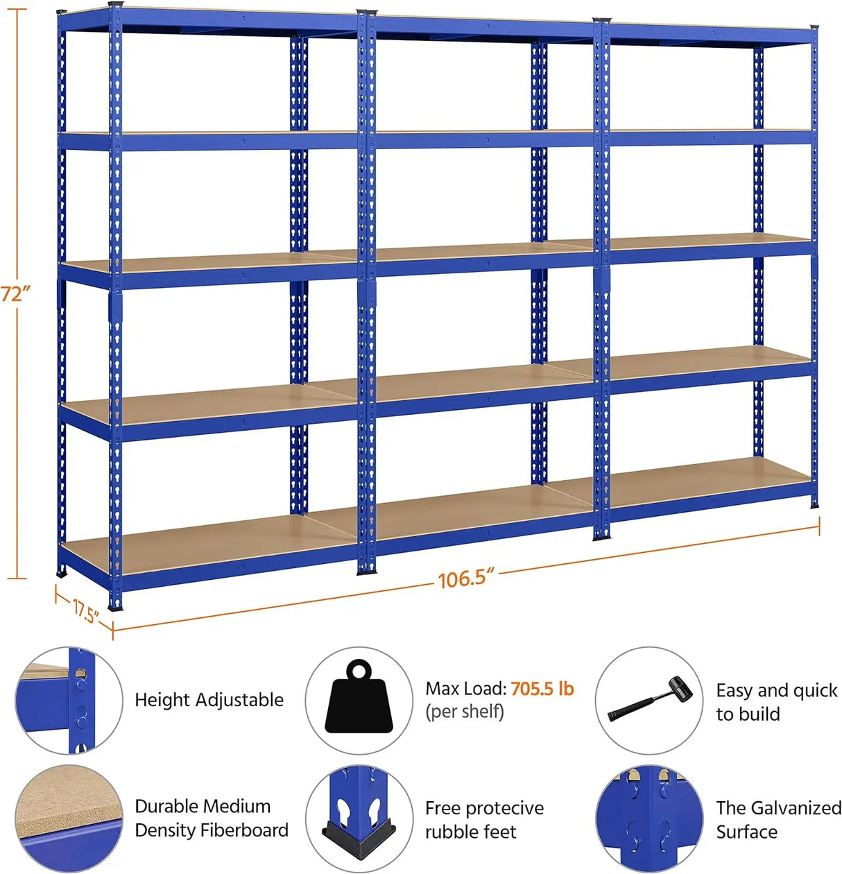 Topeakmart 3PCS 5-Tier Utility Shelves, Metal Adjustable Garage Storage Shelves