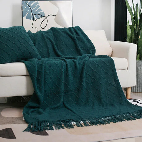 Nordic Knitted TV Blankets with Tassels