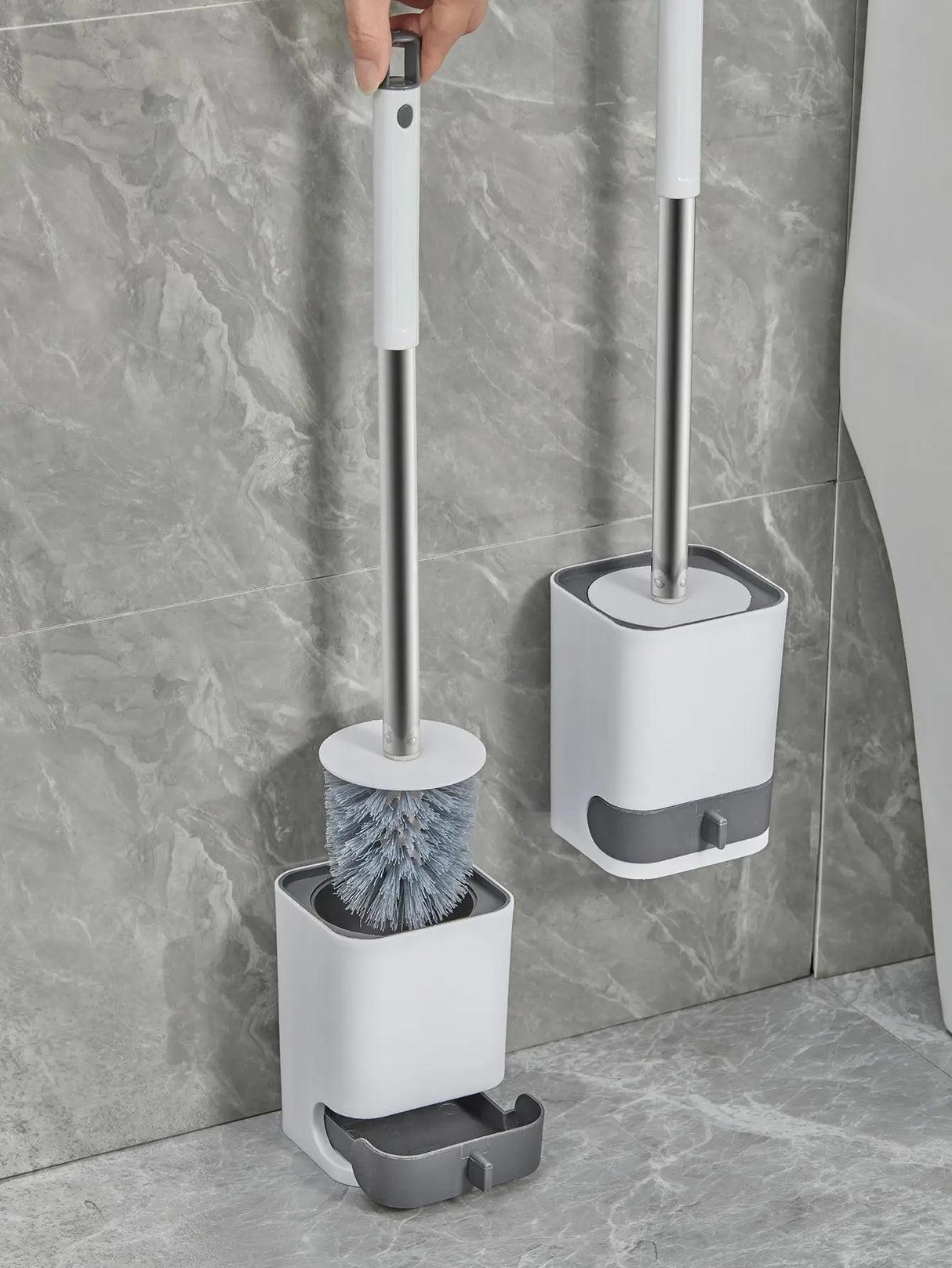 Wall-mounted toilet brush -WORTHBUY Punch-Free Wall Mounted Toilet Brush With Drainable Base