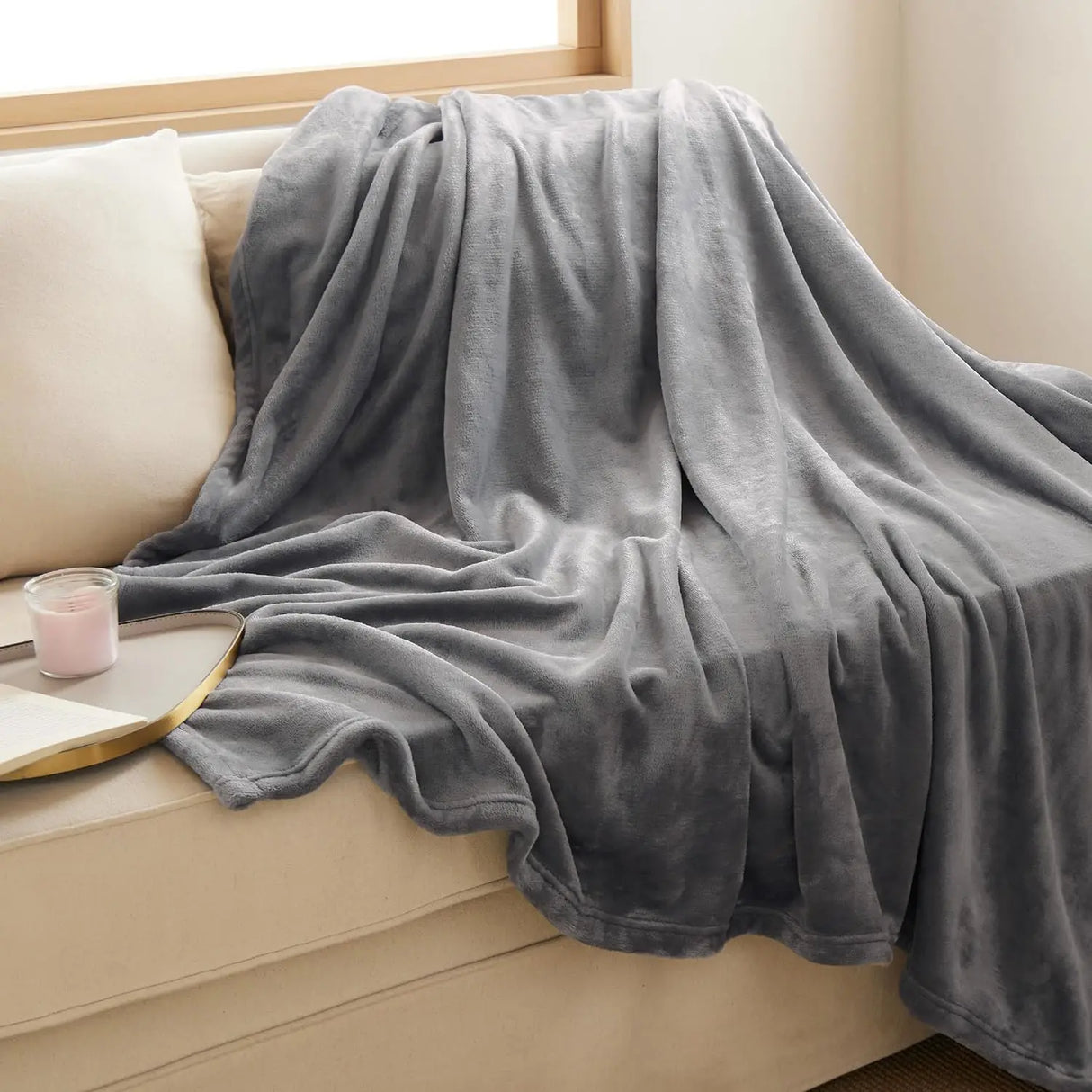 Grey Flannel Fleece Blanket - Soft Warm Throw Bed Covers