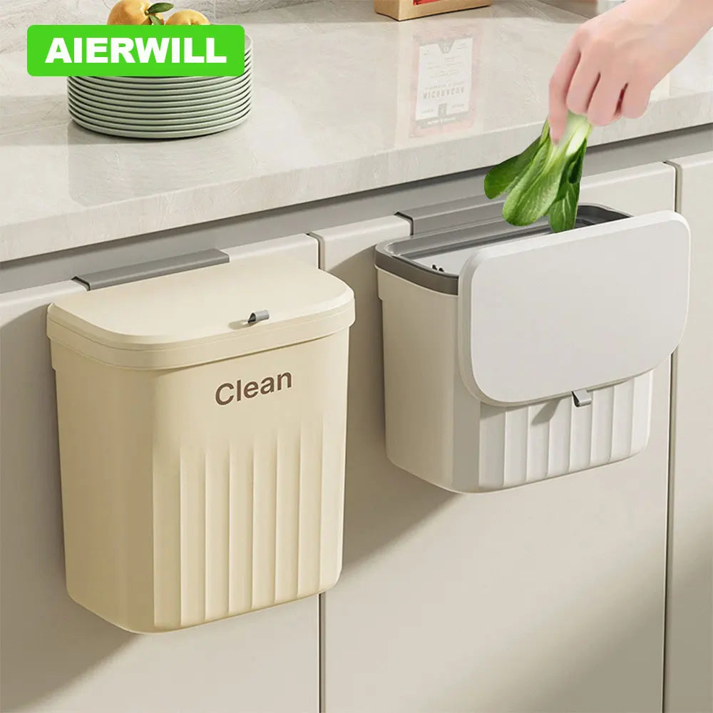 Wall-Mounted Kitchen Trash Bin with Lid