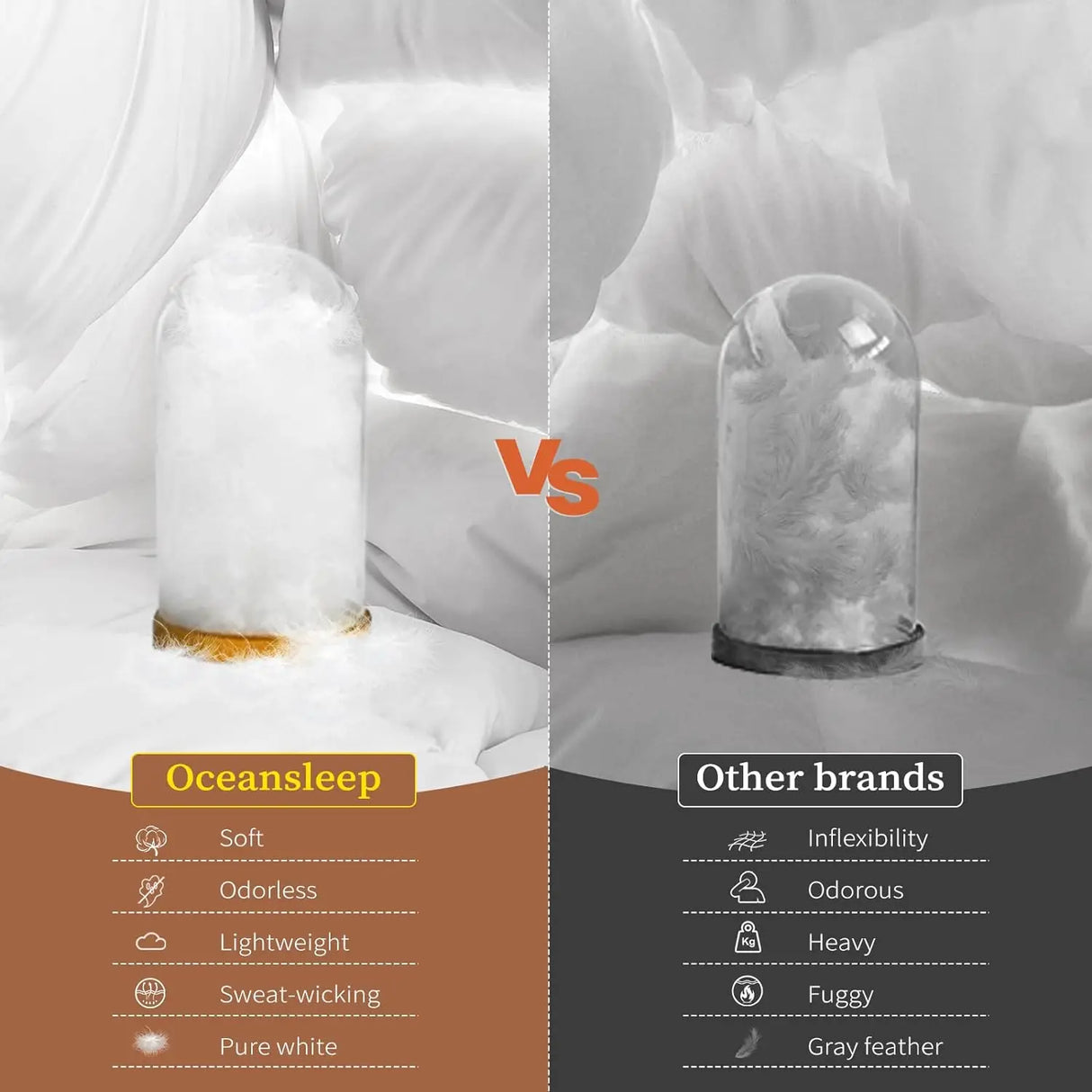 Goose Down Comforter - King/Queen Size White Fluffy Feather Duvet Insert